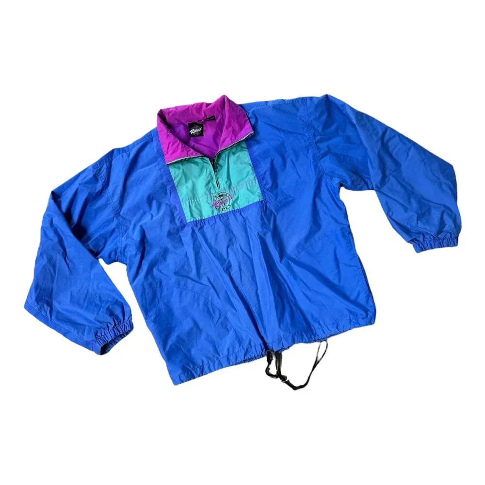 Vintage 90s Redsand Volley Gear Windbreaker Jacket S Blue Purple Green 1/4 Zip - Picture 1 of 8